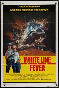 6w965 WHITE LINE FEVER style B 1sh '75 Jan-Michael Vincent w/shotgun & sexy Kay Lenz, truck crash!