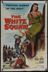 6w966 WHITE SQUAW 1sh '56 sexiest Native American Indian fighting woman pointing gun!
