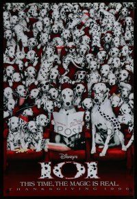 6x039 101 DALMATIANS teaser DS 1sh '96 Walt Disney live action, wacky image of dogs in theater!