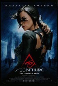 6x059 AEON FLUX advance DS 1sh '05 sexy futuristic Charlize Theron in black outfit!