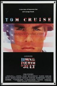 6x142 BORN ON THE FOURTH OF JULY DS 1sh '89 Oliver Stone, great patriotic image of Tom Cruise!