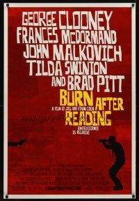 6x155 BURN AFTER READING DS 1sh '08 Joel & Ethan Coen, cool design, intelligence is relative!