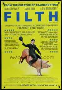 6x298 FILTH advance English 1sh '13 James McAvoy, Jamie Bell, wacky image of man riding pig!