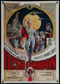 6x308 FLESH GORDON 1sh '74 sexy sci-fi spoof, wacky erotic super hero art by George Barr!
