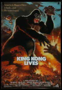6x454 KING KONG LIVES 1sh '86 great artwork of huge unhappy ape attacked by army!