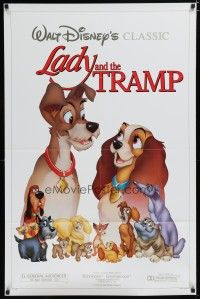 6x462 LADY & THE TRAMP 1sh R86 Walt Disney romantic canine dog classic cartoon!