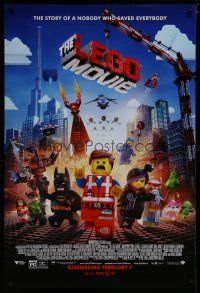 6x485 LEGO MOVIE advance DS 1sh '14 the story of a nobody who saved everybody!
