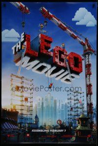 6x483 LEGO MOVIE teaser DS 1sh '14 cool image of title assembled w/cranes & plastic blocks!