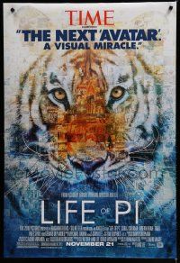 6x492 LIFE OF PI style B advance DS 1sh '12 Suraj Sharma, Irrfan Khan, cool collage image of tiger!