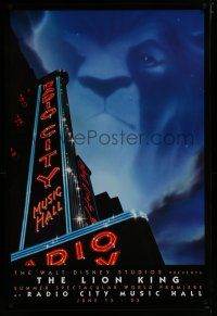 6x497 LION KING advance 1sh '94 classic Disney cartoon World Premiere at Radio City Music Hall!