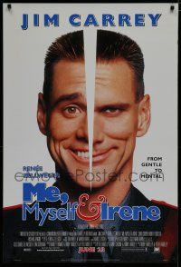 6x550 ME, MYSELF & IRENE style A advance DS 1sh '00 wacky portrait image of two-faced Jim Carrey!
