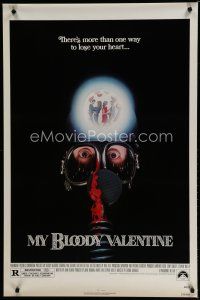 6x578 MY BLOODY VALENTINE 1sh '81 bloody gas mask, there's more than one way to lose your heart!