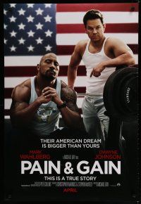 6x623 PAIN & GAIN teaser DS 1sh '13 image of Mark Wahlberg, Dwayne Johnson in front of flag!