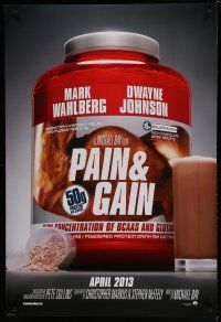 6x625 PAIN & GAIN teaser DS 1sh '13 tWahlberg, Dwayne Johnson, cool image of protein powder!