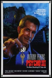 6x657 PSYCHO III 1sh '86 great close image of Anthony Perkins as Norman Bates, horror sequel!