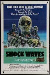6x718 SHOCK WAVES 1sh '77 Peter Cushing, art of Nazi zombies terrorizing boat!