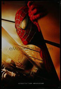 6x751 SPIDER-MAN int'l teaser DS 1sh '02 Tobey Maguire w/WTC towers in eyes, Marvel Comics!