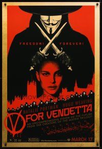 6x819 V FOR VENDETTA teaser 1sh '05 Wachowski Bros, bald Natalie Portman, Hugo Weaving, 2 daggers!