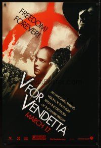 6x820 V FOR VENDETTA teaser 1sh '05 Wachowski Bros, bald Natalie Portman, Hugo Weaving, graffiti V!