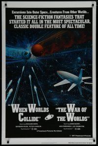 6x831 WHEN WORLDS COLLIDE/WAR OF THE WORLDS 1sh '77 cool sci-fi art of rocket in space by Berkey!