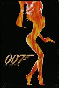 6x846 WORLD IS NOT ENOUGH teaser DS 1sh '99 James Bond, cool flaming silhouette of sexy girl!