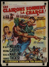 6y414 BUGLES IN THE AFTERNOON Belgian '52 Ray Milland, Helena Carter, cool art of western battle!