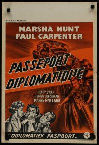 6y431 DIPLOMATIC PASSPORT Belgian '54 Marsha Hunt, Paul Carpenter, cool crime artwork!