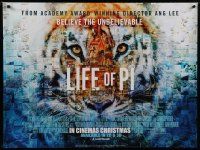 6y345 LIFE OF PI advance DS British quad '12 Suraj Sharma, Irrfan Khan, cool collage of tiger!