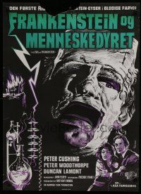 6y770 EVIL OF FRANKENSTEIN Danish '64 Peter Cushing, cool different monster art by K. Wenzel!