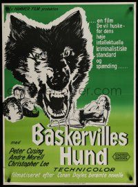 6y781 HOUND OF THE BASKERVILLES Danish '59 Peter Cushing, great snarling dog artwork!