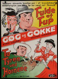 6y786 JITTERBUGS/BULLFIGHTERS Danish '50s wacky art from Laurel & Hardy double-feature!