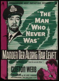 6y801 MAN WHO NEVER WAS Danish '58 Clifton Webb, Gaston art from strangest military hoax of WWII!