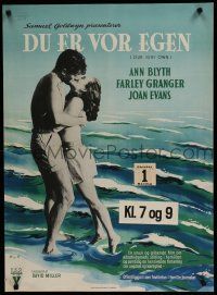 6y812 OUR VERY OWN Danish '50 image of Ann Blyth kissing Farley Granger & Stilling artwork!