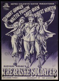 6y832 SOLDIERS THREE Danish '51 wacky artwork of singing Granger, Pidgeon & Niven!