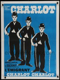 6y220 IMMIGRANT French 23x32 R71 cool artwork of Charlie Chaplin in classic pose w/cane!