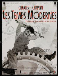 6y265 MODERN TIMES French 15x21 R02 great image of Charlie Chaplin seated on gear!