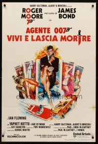 6y609 LIVE & LET DIE Italian 1sh '73 art of Roger Moore as James Bond by Robert McGinnis!