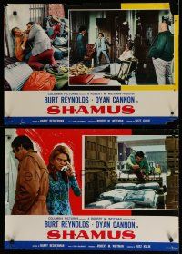 6y633 SHAMUS set of 3 English Italian photobustas '73 private detective Burt Reynolds never misses!