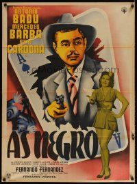 6y094 AS NEGRO Mexican poster '54 cool art of Antonio Badu bursting out from ace of spades!