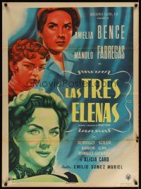 6y103 LAS TRES ELENAS Mexican poster '54 art of Amelia Bence, Fabregas & top stars!