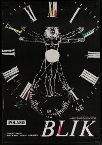 6y037 BLIK stage play English Polish 27x38 '79 Ewa Szymanska art of Vitruvian Man in clock!