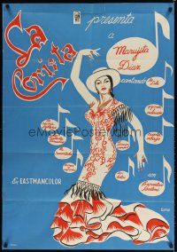 6y100 LA CORISTA export Mexican poster '60 Danal artwork of sexy showgirl Marujita Diaz!