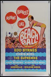6z028 BEACH BALL linen 1sh '65 Edd Byrnes, The Supremes, sexy blonde Chris Noel in bikini!