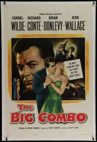 6z033 BIG COMBO linen 1sh '55 art of Cornel Wilde & sexy Jean Wallace, classic film noir!