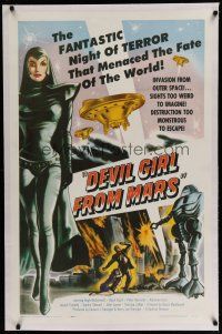 6z112 DEVIL GIRL FROM MARS linen 1sh '55 Earth menaced by fantastic powers, sexy female alien!