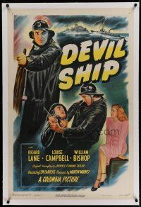 6z113 DEVIL SHIP linen 1sh '47 artwork of sailor Richard Lane, who is bound for Alcatraz!
