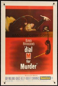 6z116 DIAL M FOR MURDER linen 1sh '54 Alfred Hitchcock, attacked Grace Kelly reaches for phone!
