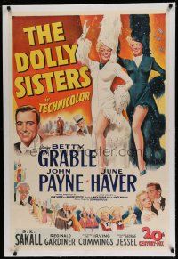 6z121 DOLLY SISTERS linen 1sh '45 sexy entertainers Betty Grable & June Haver in wild outfits!
