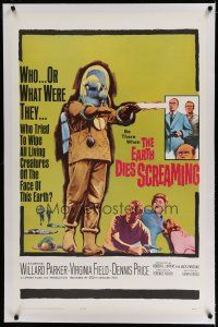 6z127 EARTH DIES SCREAMING linen 1sh '64 English sci-fi, wacky monster, who or what were they?