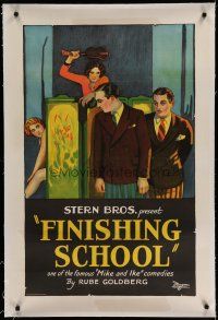 6z144 FINISHING SCHOOL linen 1sh '29 stone litho of men & sexy girls, from Rube Goldberg cartoon!